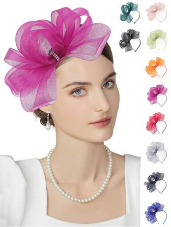 1 pieza Fascinador de estilo Kentucky Derby para mujer, sombrero de fiesta de té con malla y plumas, accesorio para el cabello para boda y cóctel