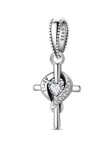 1Pc Streling Silver S925 Cross Month Series Pendant Inlaid With Solid Color Artificial Zirconia Seal Carved English Month Letters Diy Bracelet Necklace Making Birthday Gift