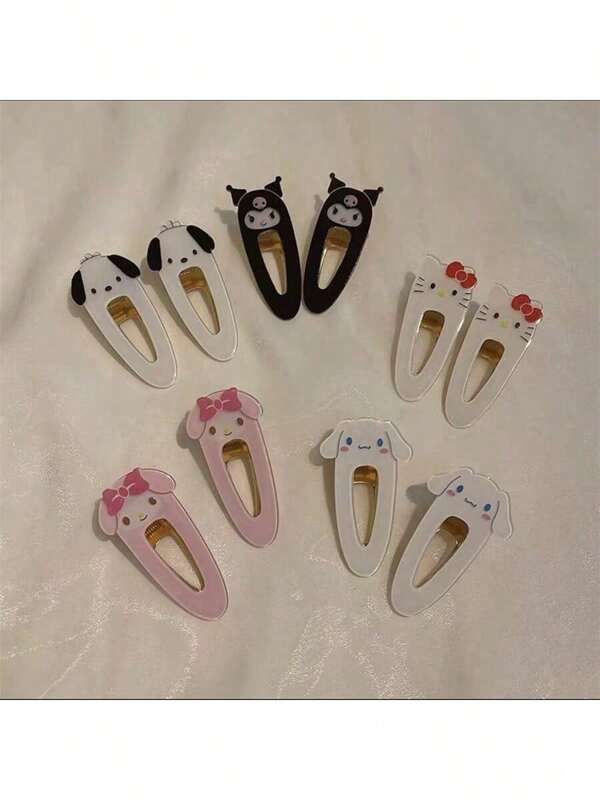 Sanrio 2pcs Sanrio Hair Clip Cartoon Cute, Melody, Hello Kitty, Jade Guigou Kulomi, Pudding Dog Cartoon Hair Clip, Duckboard Clip Broken Hair Clip Hollow Hair Clip