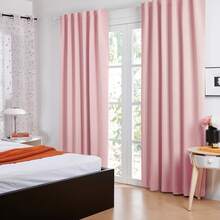 2 Pcs Blackout Curtains – Simple Strap Style, Thick Blackout Fabric, Suitable For Sunshade And Heat Insulation In Multiple Scenes - Coral Pink - View 6
