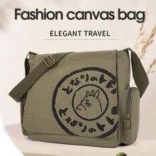 Women Vintage Large Capacity Canvas Messenger Bag Black - 黑色 - 查看 2