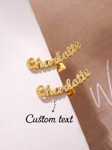 Custom Name Women's Earrings Classic Stainless Steel Gold Cursive Letters Arc Earrings Bohemian Summer Earrings Personalized Charm Birthday Jewelry Memorial Gift For Wife Christmas Gift Daily Wear - Gold Frosted - View 1