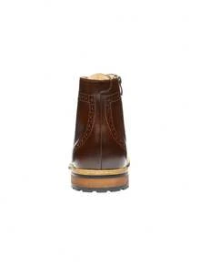 Men's Ankle Boot, Faux Leather, Cap Toe, Lace-Up, Zipper Closure, 1" Heel, Synthetic Sole, Business, Water Resistant - Dark Brown - View 10