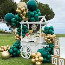 131pcs Set Of Olive Green, Gold And Avocado Color Latex Balloon Garland Arch, Suitable For Birthday, Wedding, Baby Shower, Gender Reveal, Anniversary, Party Decorations, Photography Backdrops