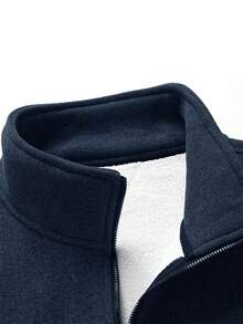 WASSUP OTHER 男士夹克，秋冬季男士抓绒无袖背心，内袋设计，拉链立领夹克 - 藏蓝色 - 查看 3