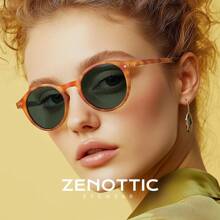 ZENOTTIC Polarized Round, Stylish For Men And Women Retro Classic, Multi-Style Selection - 棕色半/綠色 - 查看 2