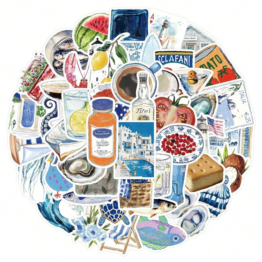 50 adesivos decorativos para mar aberto, manual para laptop, capa para celular, material escolar, volta às aulas