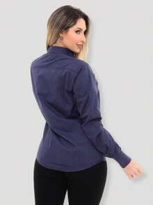 Women's Formal Shirt Premium Linen Structured Long Sleeve Shirt - Navy Blue - View 8