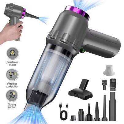 13600Pa Powerful Handheld Vacuum Cleaner,USB Rechargeable  - Lightweight Cordless Rechargeable Dust Buster For Home & Car Cleaning, Purple Grey Portable Vacuum With Strong Suction For Cleaning Homes, Keyboards, Sofas - Compact & Easy To Use