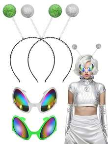 D EXCEED 2/3/4PCS Alien Costume Accessories Antenna Headband & Props Glasses & Gloves Costume Bundle Set For Halloween, Cosplay Events, Photo Shoots,Party Costume - Multicolor - View 12