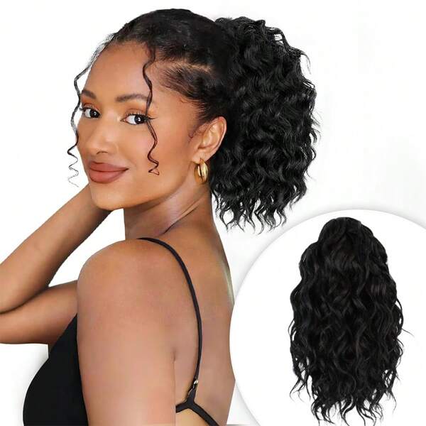 Saisity Short Drawstring Ponytail Extensions 10 Inch Wavy Curly Ponytail Extension Curly Drawstring Ponytail For Women Pony Tails Hair Extensions Hairpiece For Daily Use
