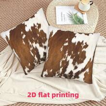 1pc/2pcs Peach Skin 45.72x45.72cm Cow Print Pillow Case, 2D Printed, Non-Fleece - Western Style, Zipper Closure, Hand Wash Only, Suitable For Home, Office, Bedroom, Living Room, Sofa Decoration - Brown - View 3