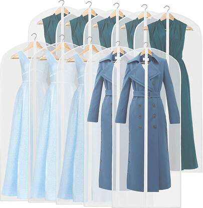 10Pcs Dress Bags Clothes Covers Long Garment Bags With Zip 60 X 140cm, Breathable Garment Bags Covers, Dust-Proof Moth-Proof Clothes Protector Bags For Suits, Dresses, Costumes, Uniforms, Hanging Clothes Storage Bag For Wardrobe Storage