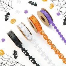 1/4pcs 10m Halloween Ribbon - Black, White, Orange, Purple - Pumpkin, Bat, Ghost, Net Craft Ribbon Decoration, Suitable For Parties, Gift Wrapping, DIY Wreaths, Bouquets, Decoration Home Decor Halloween Decor Fall Decor Room Decor Autumn Decor