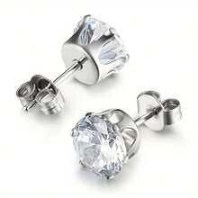 5 Pairs Of Men's Punk-Style Titanium Steel Round Earrings, Set With Cubic Zirconia - Perfect For Casual Decoration - Earring - View 8