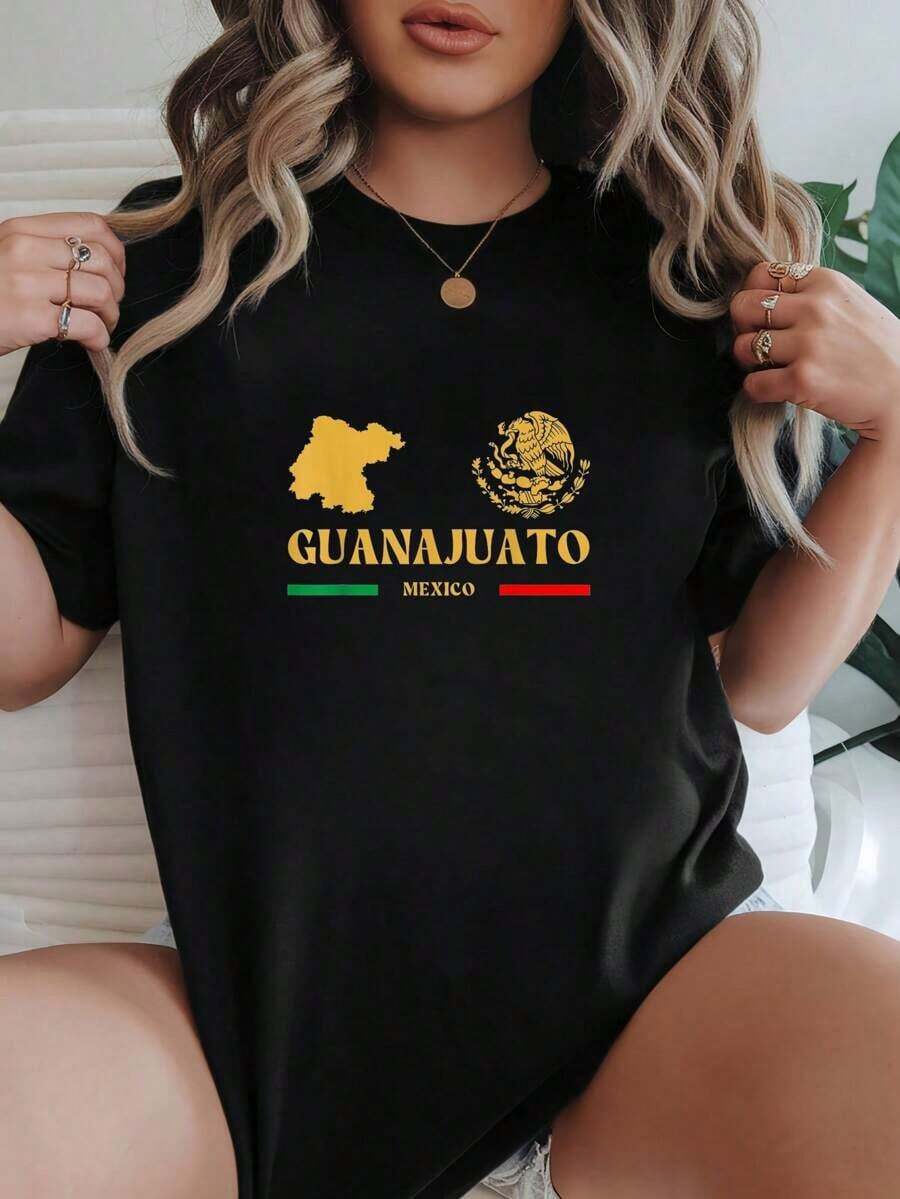 Women's-Shirt Casual Black Guanajuato Mexico Print Graphic Tee Comfortable Daily Wear Interesting Pattern-Shirtsummer Graphic Shirts - 黑色 - 查看 1