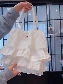 Gentle Girl Lace Layered Lace Skirt Cloth Bag 2025 New Large-Capacity Commuter Tote Shoulder Bag Female - White - View 3