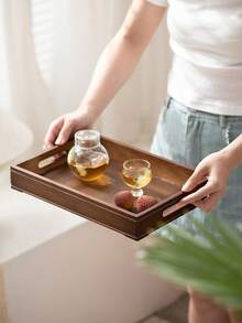 1 个带手柄的木制托盘，适用于食物、蛋糕、沙拉、水果、寿司、饮料、牛排、披萨、谷物，哑光纹理表面，适用于咖啡厅、家庭、甜点、茶、面包、小吃和杯子 - 紫紅色 - 查看 2