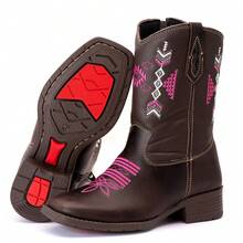 Women's Children's Cowboy Boots In Coffee Leather With Zipper - Coffee Brown - View 6