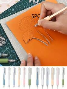 3 Pieces Of Manual Retractable Key Word Cutting Knife And Pen - Morandi Craft Tool, With Replaceable Blades Suitable For Scrapbooking, Business Card Printing, DIY Paper Art, Scrapbooking Supplies, Precision Cutting Tools, Ergonomic Design, (Color And Style Random) - Multicolor - View 7