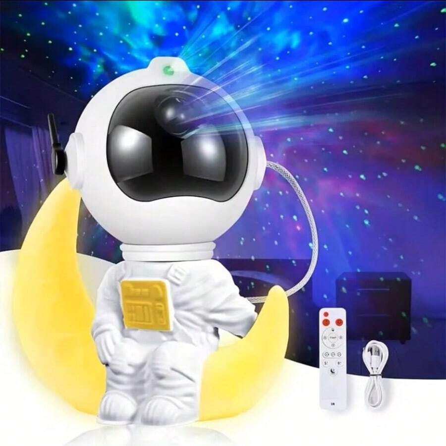 Astronaut Galactic Projector With Illuminated Moon Base, Star Effects, And Remote Control - BLANCO - View 1