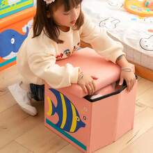 Caja organizadora infantil plegable con tapa – Baúl para juguetes, ropa o guardado, diseño rosa con búho y elefante, resistente, impermeable y segura para niños - Amarillo - Ver 4