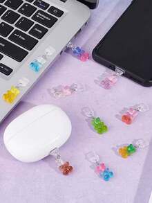 1pc Candy Bear Anti-Dust Plug, Creative Cute 3D Resin Pendant, Transparent Silicone Dust Plug Accessory For Smartphones, Tablets, Kindle, Charging Port Decor & Gift, Compatible With IPhone Lightning/Type-C, Secure & Waterproof - Multicolor - View 1