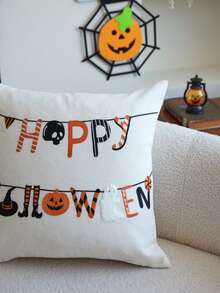 LCUHPCL 1pc Halloween Happy Halloween Cute Ghost And Jack Pumpkin 3D Embroidered Pillow Case, Home Decor Suitable For Living Room, Bedroom, Party, Sofa And Various Environments - Multicolor - View 8