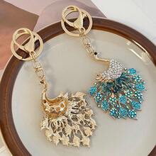 1 PC Colorful Luxurious Rhinestone Peacock Car Keychain Women's Bag Accessory Keychain Pendant - 粉色 - 查看 4