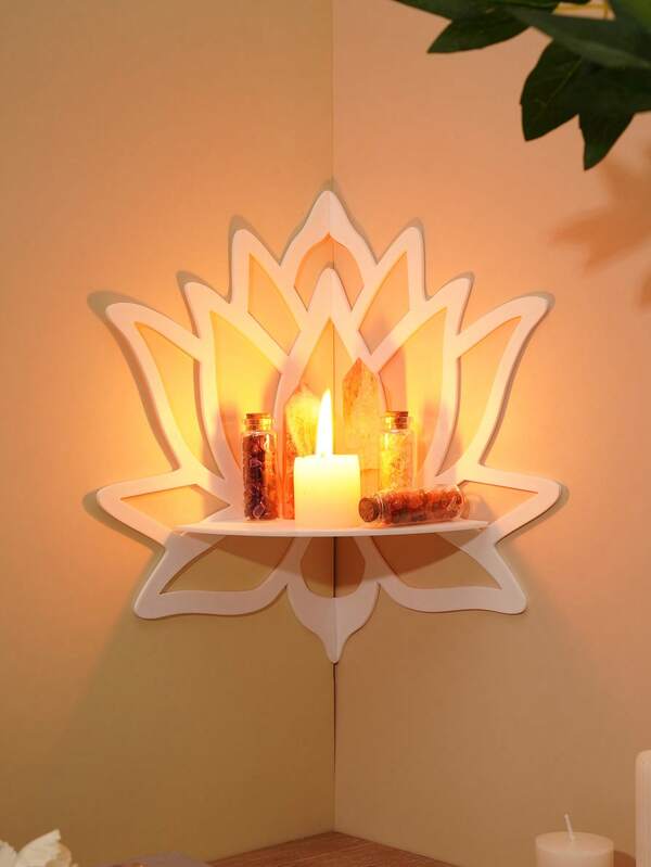 1 peça/2 peças de prateleira/prateleiras flutuantes para montagem faça você mesmo, suportes de exposição minimalistas em formato de lótus para parede, preto/branco (pregos não incluídos), adequados para porta-velas, prateleira de canto para decoração de casa, suporte de exposição de pedra de cristal, prateleiras para sala de estar