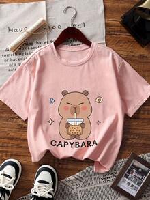 3pcs Tween Girls Capybara Print Short Sleeve T-Shirt, Summer Tops Suitable For Tween Girl - Multicolor - View 2