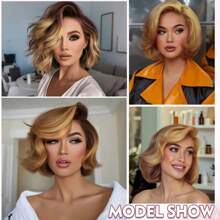 200 Density 4/27 Ombre Honey Blonde Highlight Short Straight Bob Wig 13x4 Straight Transparent Lace Front Wig Human Hair 220% Density Brazilian Virgin Bob Wigs Human Hair Natural Hairline 12inch