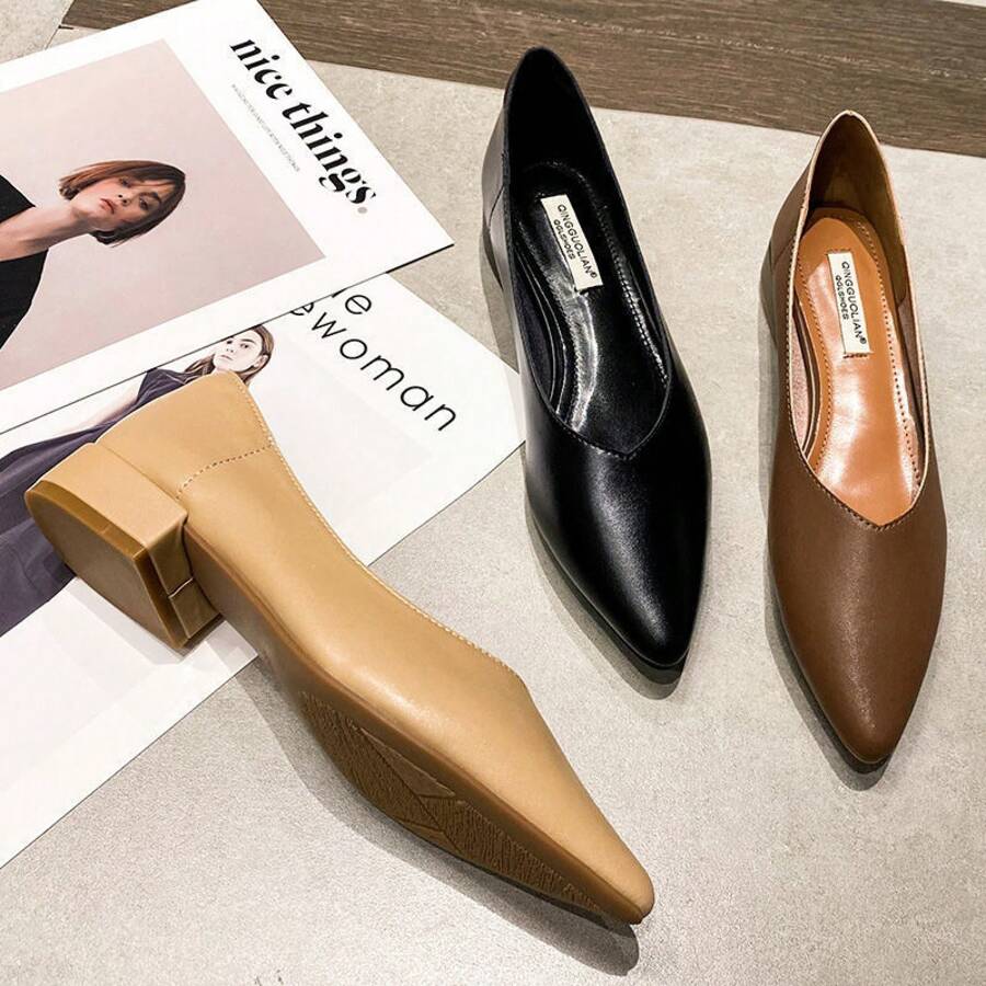Blockabsatz Pumps New Soft Leather Women's Shoes Flat Pointed High Heels Soft Sole Professional Shoes