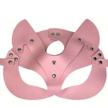 1 个带耳孔的黑色合成皮革猫面具 - 哥特朋克风格万圣节派对、狂欢舞会和成人游戏服装配饰；猫主题面具；大胆而时尚的面具 - 彩色 - 查看 6