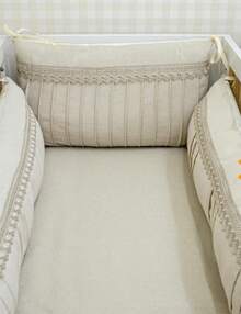 Neutral Linen Crib Kit Elegant Luxury Embroidery With Lace American Crib Baby Infant - Mint Green - View 2