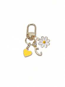 1pc Personalized Yellow Heart Pendant, Customizable With Initial Letter & Daisy Pattern, Heart Pendant, Daisy Keychain, Letter Keychain, Heart Keychain Accessory, Customized Bag Charm, Gift, Keychain, Unique Phone Accessory, Minimalist Design - Multicolor - View 22