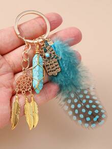 1pc Creative Tassel Palm Hexagonal Flower Faux Feather Keychain, Women Accessory For Daily Wear Car Accessories Cute Goth Y2k Halloween Accessories Teachers Day Christmas Gift Ideas Bag Lanyards With Id Holder Car Accessories Bag Charms - Multi-element Imitation Feather - View 8