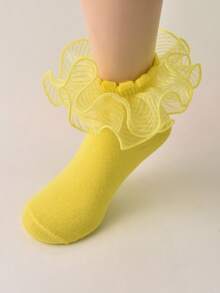 1 双女童荷叶边蕾丝公主派对节日袜子 - 黃色 - 查看 2