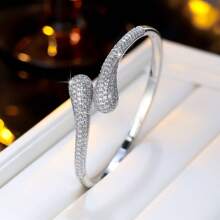 1 pieza Brazalete de cobre clásico con circonita cúbica incrustada, joyería versátil, regalo para el Día de la Madre