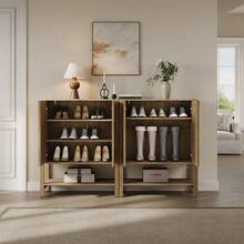 SICOTAS Rattan Shoe Cabinet With Storage - 5 Tier Farmhouse Boho Shoe Organizer Storage Cabinet With Shelves & Doors, Tall Shoe Rack Cabinet For Entryway, Living Room, Closet - 櫻桃橡木 - 查看 7