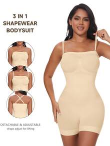 Anti Chafing Strapless Shapewear Bodysuit Women Tummy Control Smooth Body Shaper With Removable Straps Multiway Tube Tops - Màu be - Xem 3