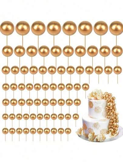 20/50pcs Apricot Gold Light Brown Ball Cake Topper Shaped Cupcake Insert Cake Topper For Bear Theme Birthday Party Favors Wedding Decor