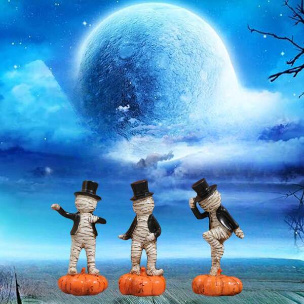 1pc Pumpkin Mummy Dancer Statue Ornament, Halloween Decor, Holiday Gift