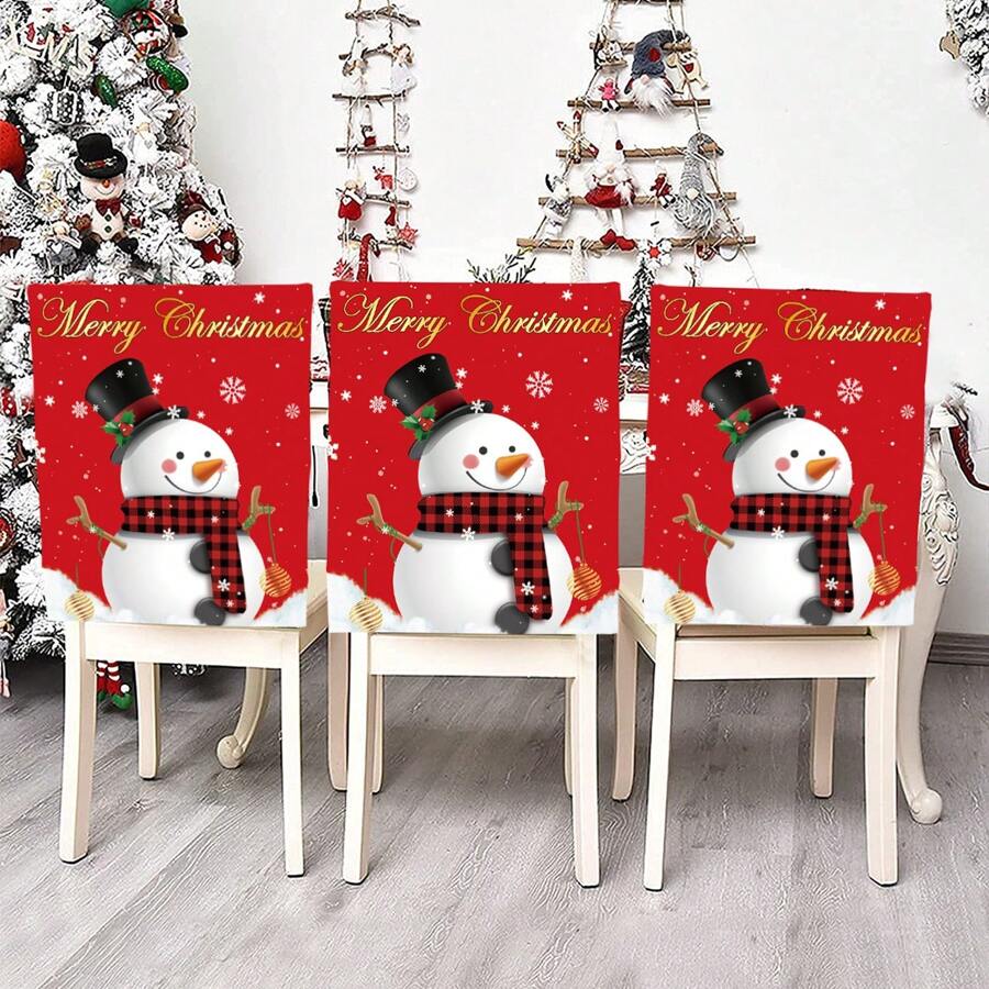 4pcs/6pcs/280pcs Christmas Chair Covers, Red Background Snowman Design Chair Slipcovers, Christmas Party Decorations, Indoor & Outdoor Christmas Chair Covers, Christmas Party Supplies, Suitable For Christmas Family Gatherings, Holiday Party Atmosphere Decoration, Gift Giving, Restaurant Theme Decor Sets, Home Linen Chair Covers, Seasonal Home Decor Dirt-Resistant Chair Covers, Holiday Dining Chair Covers