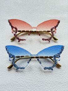 1/2 Paar modische Schmetterlingsform Großer Rahmen Dekorationsbrille, geeignet für Bälle, Modeschauen, Frauenbrille mit Diamanten verziert, Partybrille und Reise