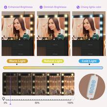 Black Makeup Vanity Table With Led Lighted Mirror Dressing Set , 5 Drawers, Large Lighted Mirror & LED Bulbs, 3 Color Lighting Modes & Dimmable, Girls Dressing Table With Led Mirror For Bedroom - Black