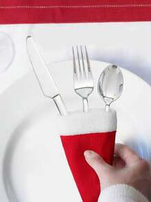 10pcs Mini Christmas Santa Cute Hats Silverware Holders - Xmas Party Dinner Table Dinnerware Decorations Supplies Flatware Decor