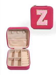 1 Portable Travel Jewelry Storage Box, Summer Portable Mini Travel Box With Mirror, Rose Red Custom Pink Letter Travel Jewelry Box, Small Travel Waterproof Jewelry Storage Box, Portable Jewelry Display Box, Large-Capacity Jewelry Display Box, Mini Double-Layer Ring Box Storage Box, Gift Box, Jewelry Storage Box, Accessory Storage Bagr, Zipper Seal, Suitable For Earrings, Necklaces, Rings Bracelets, Lipsticks, Etc