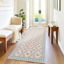 Meiyiu Washable Runner Rug Modern Farmhouse Floral Entryway Runner Non Slip, Low Pile Thin Hallway Rug, Soft Non Shedding Floor Cover, Indoor Foldable Printed Mat For Kitchen Laundry 2*6ft/5*7ft/8*10ft/9*12ft/10*13ft - 藍色/粉紅色-2*6英尺 - 查看 7