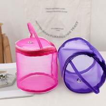 1pc Colorful Nylon Mesh Crochet Drawstring Bag - Durable Handcraft Storage Pouch With Zipper Closure, Suitable For Yarn, Crochet Hooks - Rose Red/Purple, Yarn Storage Bag - Multicolor - View 9